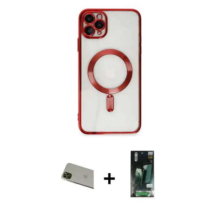 ieg™ iPhone 11 Pro Max Kılıf Nova Işık Özel Seri - Siyah 360 Mat Full Body Arka Koruyucu + Rainbow Kamera Lens Koruma Cam - YL