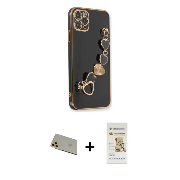ieg™ iPhone 11 Pro Max Kılıf Nova Işık Prime - Siyah Mat Seramik Nano Ekran Koruyucu + Rainbow Kamera Lens Koruma Cam - GD