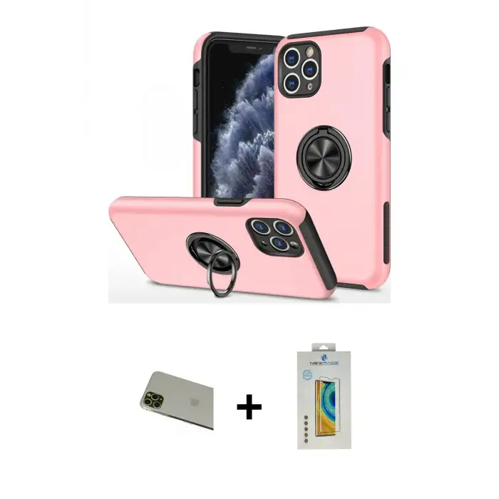 ieg™ iPhone 11 Pro Max Kılıf Odak Form Prime - Siyah Polymer Nano Ekran Koruyucu + Rainbow Kamera Lens Koruma Cam - YL