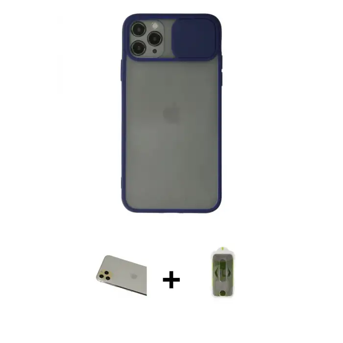 ieg™ iPhone 11 Pro Max Kılıf Vadi Çizgi - Siyah Joko Magic 5D Hayalet Cam + Rainbow Kamera Lens Koruma Cam - GD