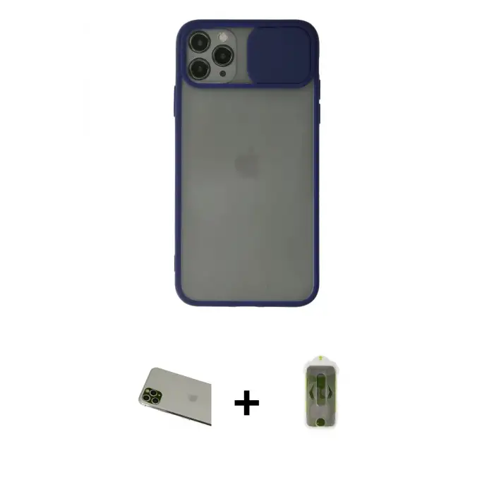 ieg™ iPhone 11 Pro Max Kılıf Vadi Çizgi - Siyah Joko Magic 5D Hayalet Cam + Rainbow Kamera Lens Koruma Cam - YL