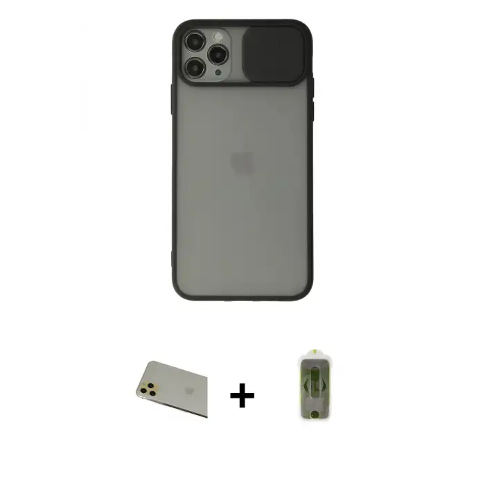 ieg™ iPhone 11 Pro Max Kılıf Vadi Çizgi - Siyah Joko Magic 5D Hayalet Cam + Rainbow Kamera Lens Koruma Cam - GD