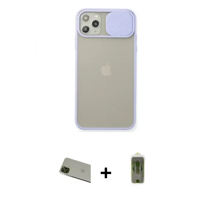 ieg™ iPhone 11 Pro Max Kılıf Vadi Çizgi - Siyah Joko Magic 5D Hayalet Cam + Rainbow Kamera Lens Koruma Cam - YL