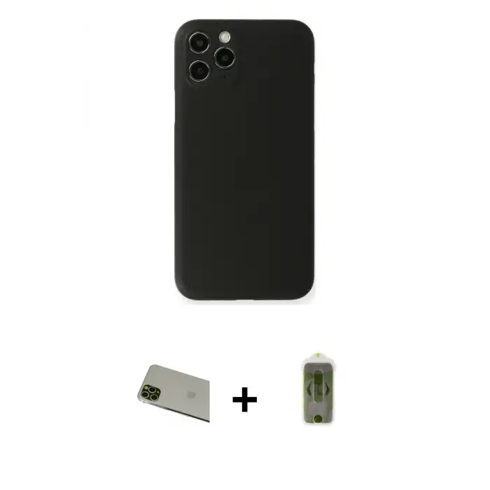 ieg™ iPhone 11 Pro Max Kılıf Yadigar Yansıma Serisi - Siyah Joko Magic 5D Hayalet Cam + Rainbow Kamera Lens Koruma Cam - YL