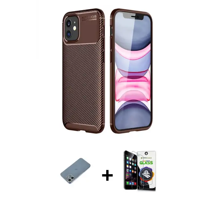 ieg™ iPhone 12 Mini Kılıf Eksen Form Prime - Şeffaf Temperli Cam Ekran Koruyucu + Shine Kamera Lens Koruma Cam - GS