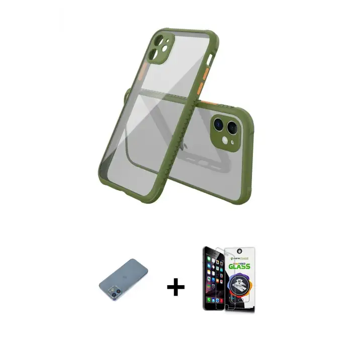 ieg™ iPhone 12 Mini Kılıf Nova Asil Özel Seri - Şeffaf Temperli Cam Ekran Koruyucu + Shine Kamera Lens Koruma Cam - MI