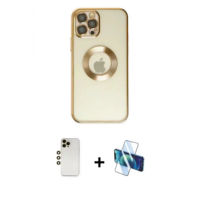 ieg™ iPhone 12 Pro Kılıf Pusula Form - Siyah 3D Antistatik Seramik Nano Ekran Koruyucu + Shine Kamera Lens - GD