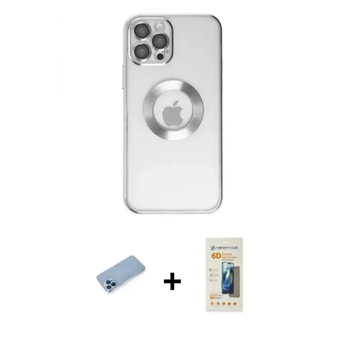 ieg™ iPhone 12 Pro Kılıf Pusula Form - Siyah 6D Mat Seramik Hayalet Nano Ekran Koruyucu + Shine Kamera Lens Koruma Cam - MI