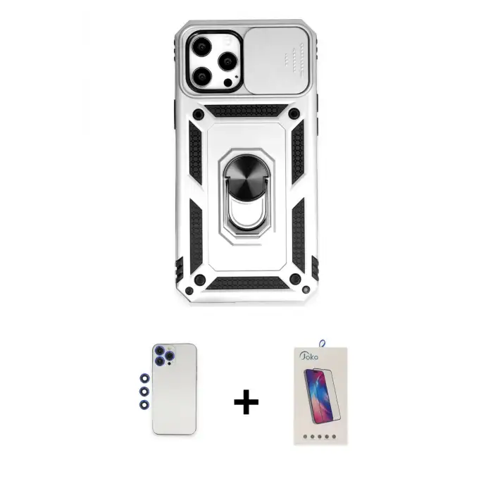 ieg™ iPhone 12 Pro Max Kılıf Ahenk Klasik - Siyah Joko 5D Cam + Shine Kamera Lens - LT