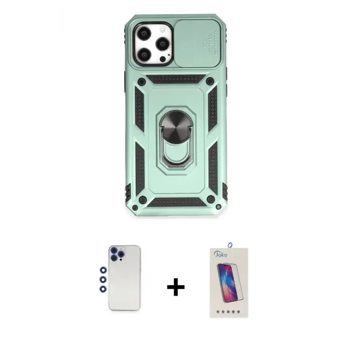 ieg™ iPhone 12 Pro Max Kılıf Ahenk Klasik - Siyah Joko 5D Cam + Shine Kamera Lens - LT