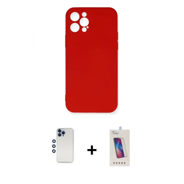 ieg™ iPhone 12 Pro Max Kılıf Ahenk Serisi - Siyah Joko 5D Cam + Shine Kamera Lens - LT