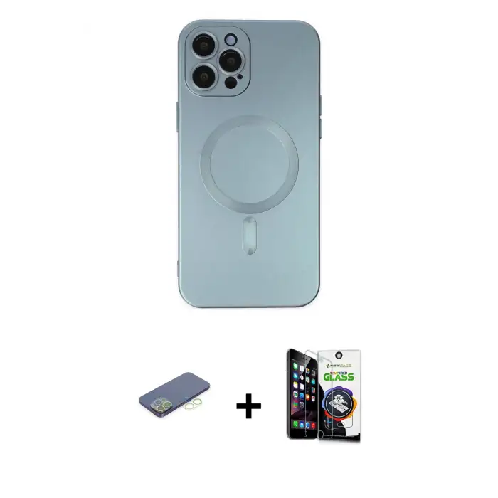 ieg™ iPhone 12 Pro Max Kılıf Akış Minimal Özel Seri - Şeffaf Temperli Cam Ekran Koruyucu + Renkli Kamera Lens Koruma Cam - YL