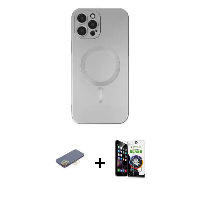 ieg™ iPhone 12 Pro Max Kılıf Akış Minimal Özel Seri - Şeffaf Temperli Cam Ekran Koruyucu + Renkli Kamera Lens Koruma Cam - SI