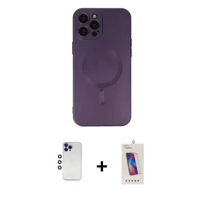 ieg™ iPhone 12 Pro Max Kılıf Akış Minimal Özel Seri - Siyah Joko 5D Cam + Shine Kamera Lens - LT