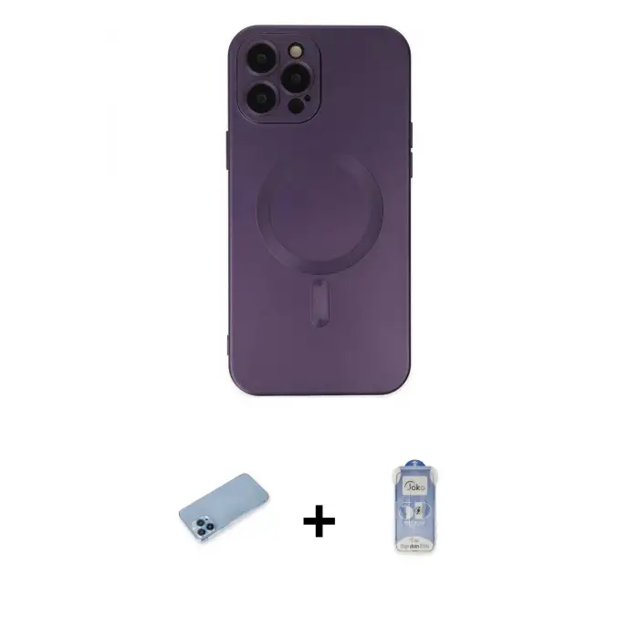 ieg™ iPhone 12 Pro Max Kılıf Akış Minimal Özel Seri - Siyah Joko Magic 5D Cam + Shine Kamera Lens Koruma Cam - MI