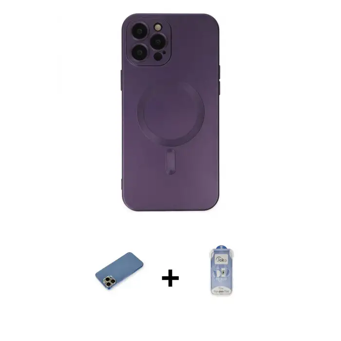 ieg™ iPhone 12 Pro Max Kılıf Akış Minimal Özel Seri - Siyah Joko Magic 5D Cam + Shine Kamera Lens Koruma Cam - GD