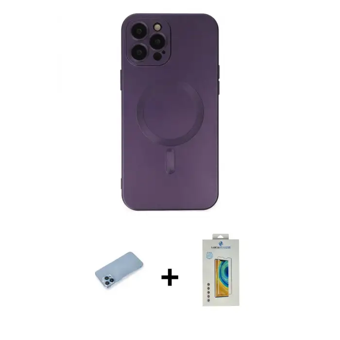 ieg™ iPhone 12 Pro Max Kılıf Akış Minimal Özel Seri - Siyah Polymer Nano Ekran Koruyucu + Shine Kamera Lens Koruma Cam - MI