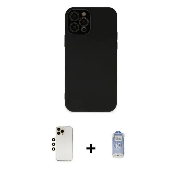 ieg™ iPhone 12 Pro Max Kılıf Çekirdek Modern Serisi - Siyah Joko Magic 5D Cam + Shine Kamera Lens - GD