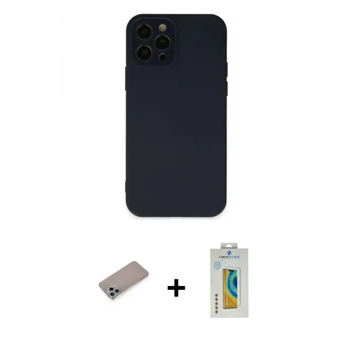 ieg™ iPhone 12 Pro Max Kılıf Çekirdek Modern Serisi - Siyah Polymer Nano Ekran Koruyucu + Shine Kamera Lens Koruma Cam - SABE