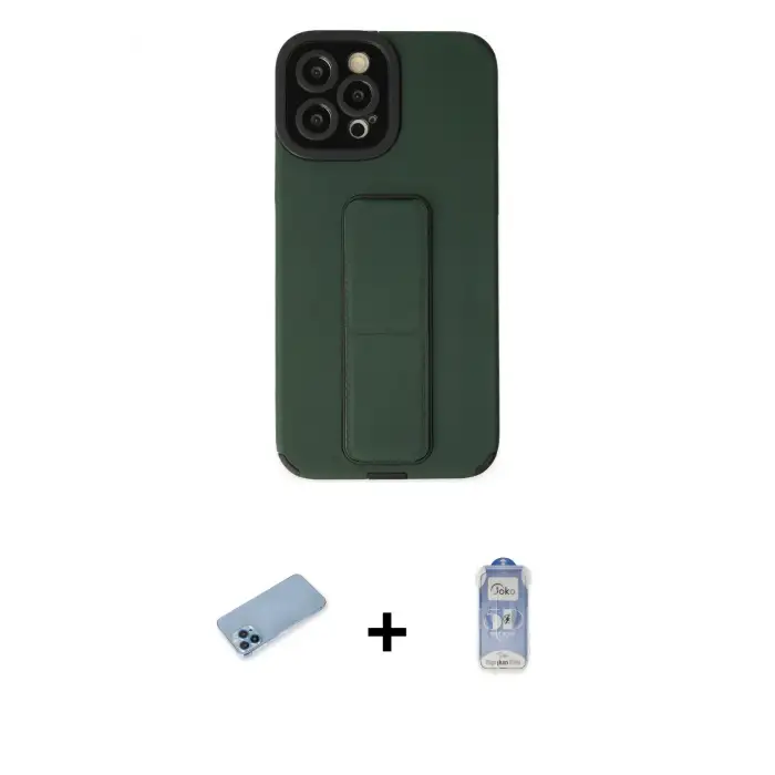 ieg™ iPhone 12 Pro Max Kılıf Çekirdek Yansıma - Siyah Joko Magic 5D Cam + Shine Kamera Lens Koruma Cam - MI