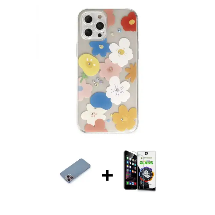 ieg™ iPhone 12 Pro Max Kılıf Eksen Asil Prime - Şeffaf Temperli Cam Ekran Koruyucu + Shine Kamera Lens Koruma Cam - PE