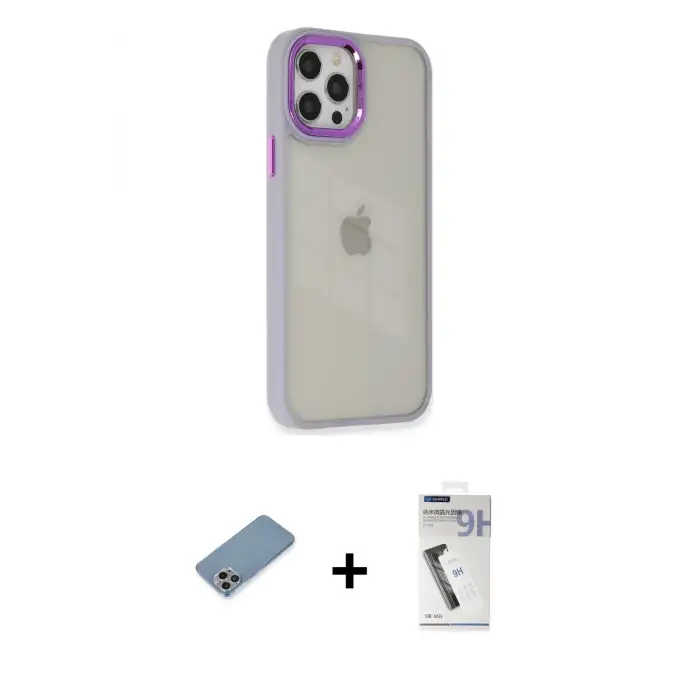 ieg™ iPhone 12 Pro Max Kılıf Eksen Doku Prime - Şeffaf Uv Polymer Nano Ekran Koruyucu + Shine Kamera Lens Koruma Cam - GI
