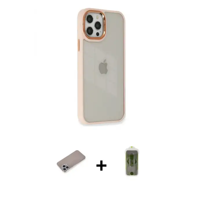 ieg™ iPhone 12 Pro Max Kılıf Eksen Doku Prime - Siyah Joko Magic 5D Hayalet Cam + Shine Kamera Lens Koruma Cam - SABE