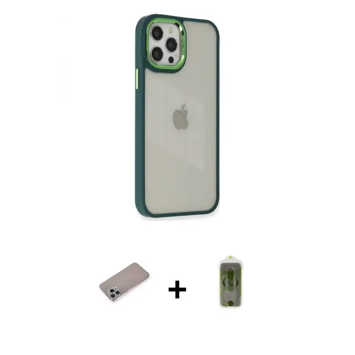 ieg™ iPhone 12 Pro Max Kılıf Eksen Doku Prime - Siyah Joko Magic 5D Hayalet Cam + Shine Kamera Lens Koruma Cam - SABE