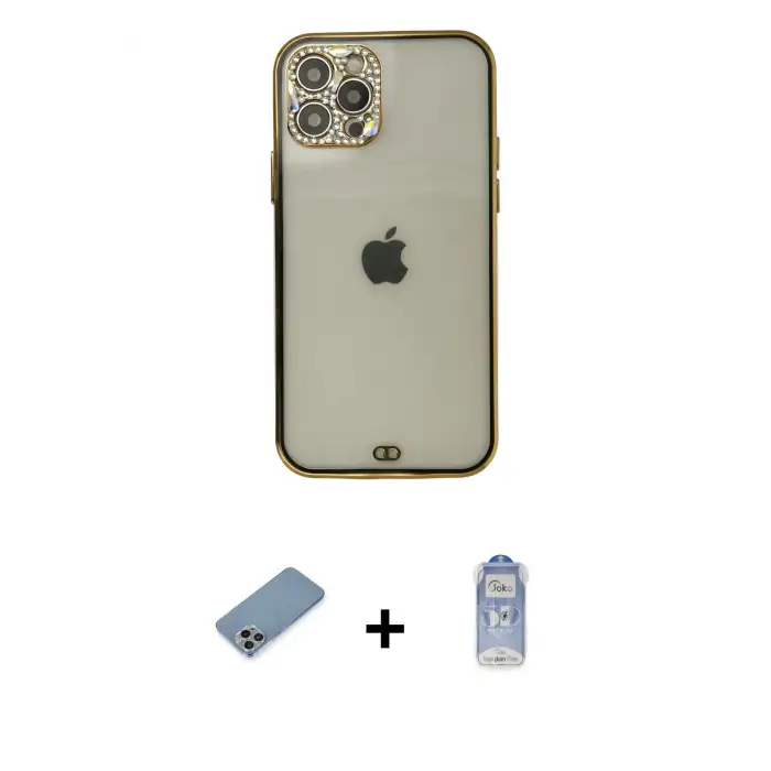 ieg™ iPhone 12 Pro Max Kılıf Eksen Minimal Koleksiyonu - Siyah Joko Magic 5D Cam + Shine Kamera Lens Koruma Cam - GI