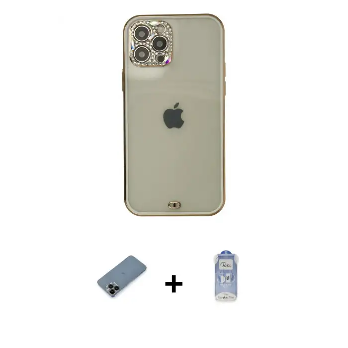 ieg™ iPhone 12 Pro Max Kılıf Eksen Minimal Koleksiyonu - Siyah Joko Magic 5D Cam + Shine Kamera Lens Koruma Cam - SH