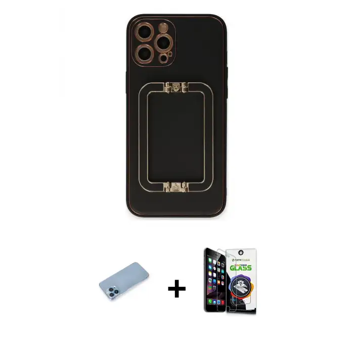 ieg™ iPhone 12 Pro Max Kılıf Kozmos Minimal Prime - Şeffaf Temperli Cam Ekran Koruyucu + Shine Kamera Lens Koruma Cam - MI