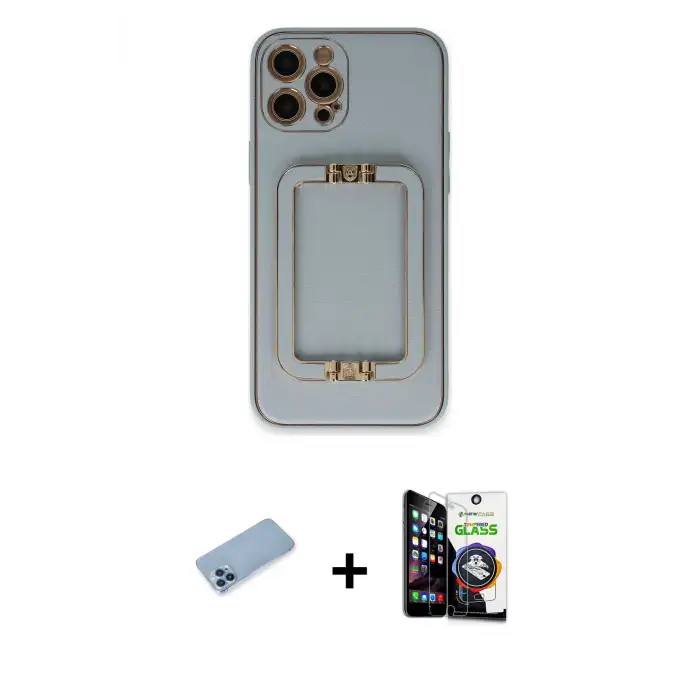 ieg™ iPhone 12 Pro Max Kılıf Kozmos Minimal Prime - Şeffaf Temperli Cam Ekran Koruyucu + Shine Kamera Lens Koruma Cam - MI