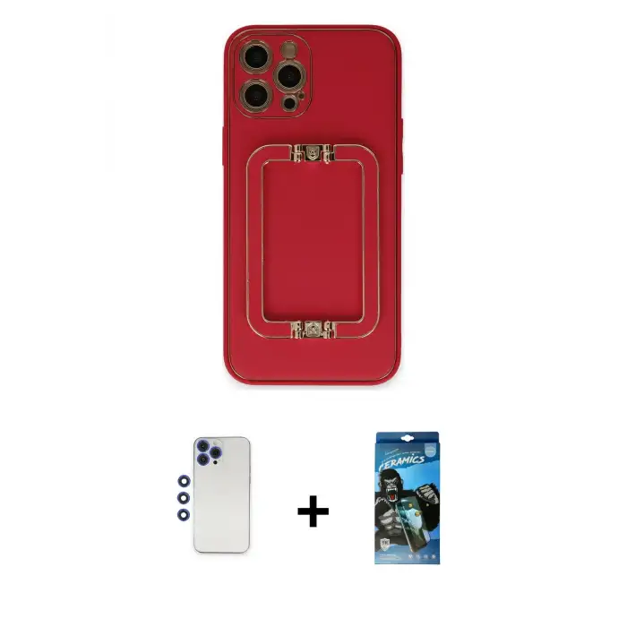 ieg™ iPhone 12 Pro Max Kılıf Kozmos Minimal Prime - Siyah 34D Izgaralı Cam + Shine Kamera Lens - LT