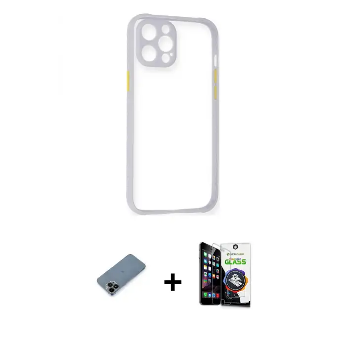 ieg™ iPhone 12 Pro Max Kılıf Nova Asil Özel Seri - Şeffaf Temperli Cam Ekran Koruyucu + Shine Kamera Lens Koruma Cam - SH