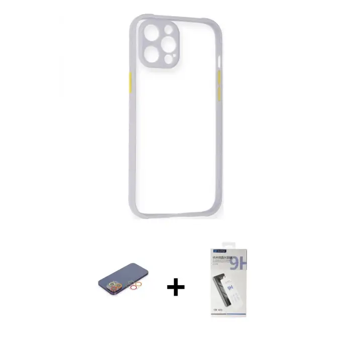 ieg™ iPhone 12 Pro Max Kılıf Nova Asil Özel Seri - Şeffaf Uv Polymer Nano Ekran Koruyucu + Renkli Kamera Lens Koruma Cam - TU