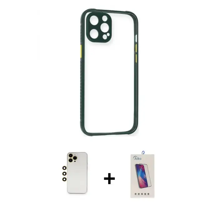 ieg™ iPhone 12 Pro Max Kılıf Nova Asil Özel Seri - Siyah Joko 5D Cam + Shine Kamera Lens - GD
