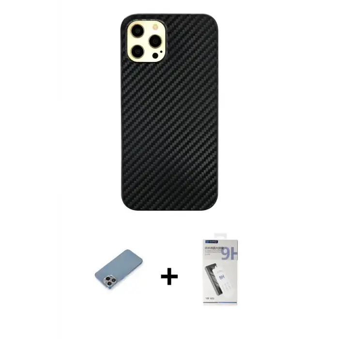 ieg™ iPhone 12 Pro Max Kılıf Nova Çizgi - Şeffaf Uv Polymer Nano Ekran Koruyucu + Shine Kamera Lens Koruma Cam - GI