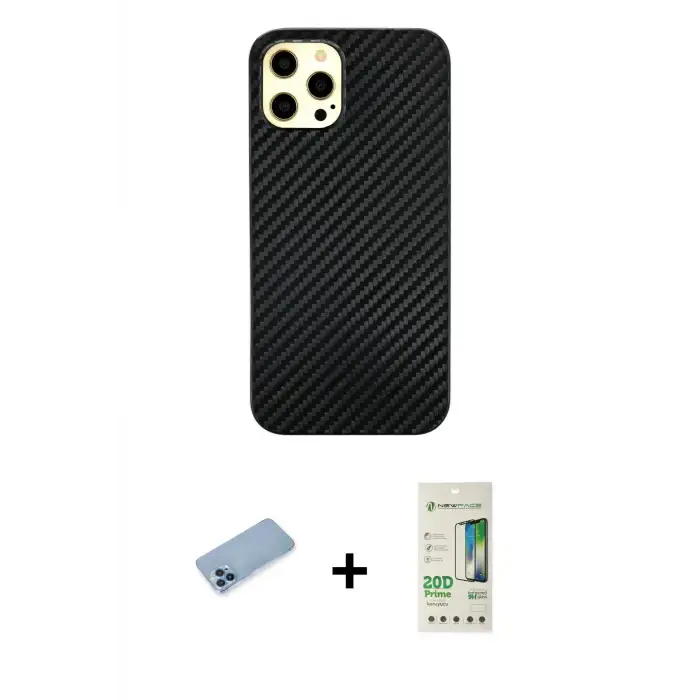 ieg™ iPhone 12 Pro Max Kılıf Nova Çizgi - Siyah 20D Premium Cam Ekran Koruyucu + Shine Kamera Lens Koruma Cam - MI