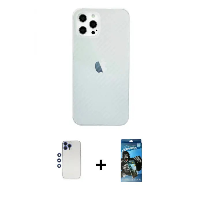 ieg™ iPhone 12 Pro Max Kılıf Nova Çizgi - Siyah 34D Izgaralı Cam + Shine Kamera Lens - LT