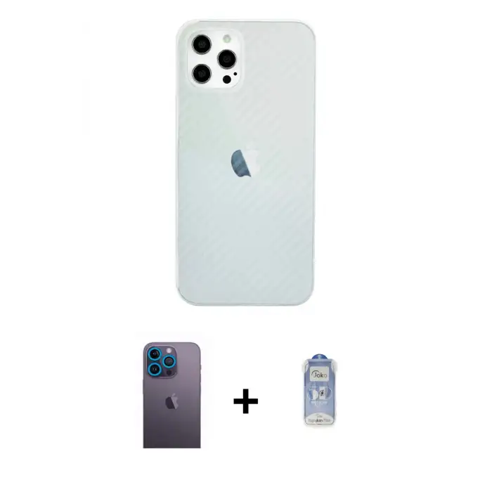 ieg™ iPhone 12 Pro Max Kılıf Nova Çizgi - Siyah Joko Magic 5D Cam + Neon Fosforlu Kamera Lens - MI