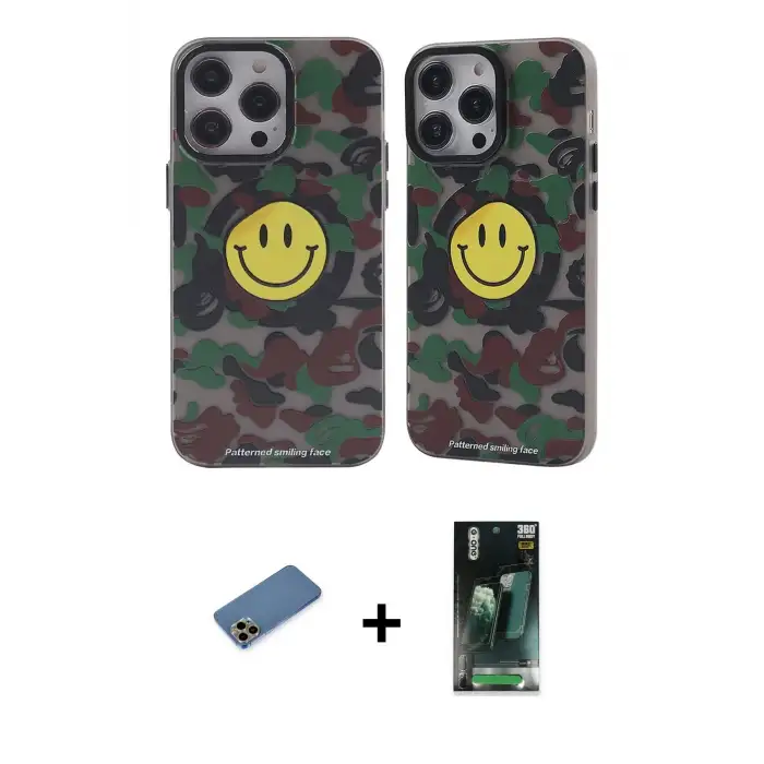 ieg™ iPhone 12 Pro Max Kılıf Nova Doku Koleksiyonu - Şeffaf 360 Full Body Arka Koruyucu + Shine Kamera Lens Koruma Cam - GD