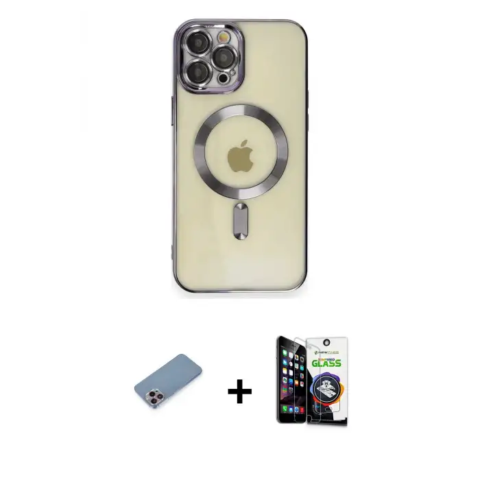 ieg™ iPhone 12 Pro Max Kılıf Nova Işık Özel Seri - Şeffaf Temperli Cam Ekran Koruyucu + Shine Kamera Lens Koruma Cam - PE