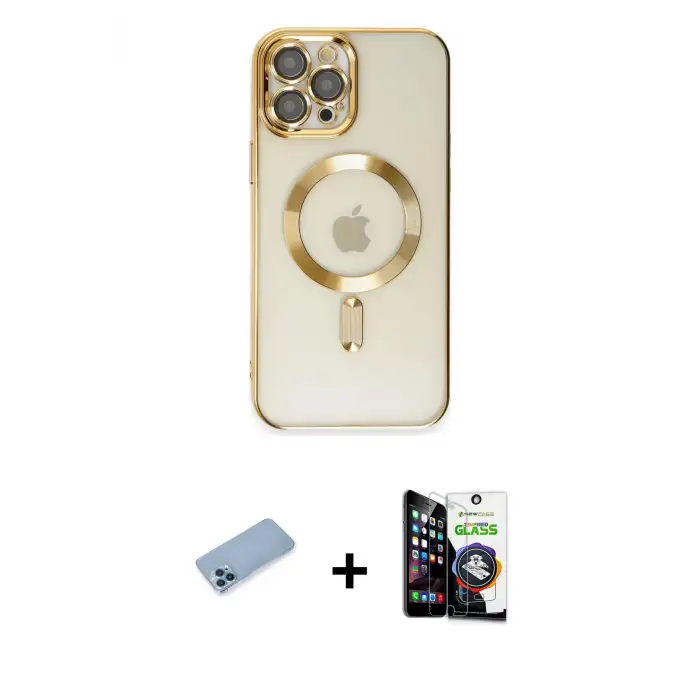 ieg™ iPhone 12 Pro Max Kılıf Nova Işık Özel Seri - Şeffaf Temperli Cam Ekran Koruyucu + Shine Kamera Lens Koruma Cam - MI