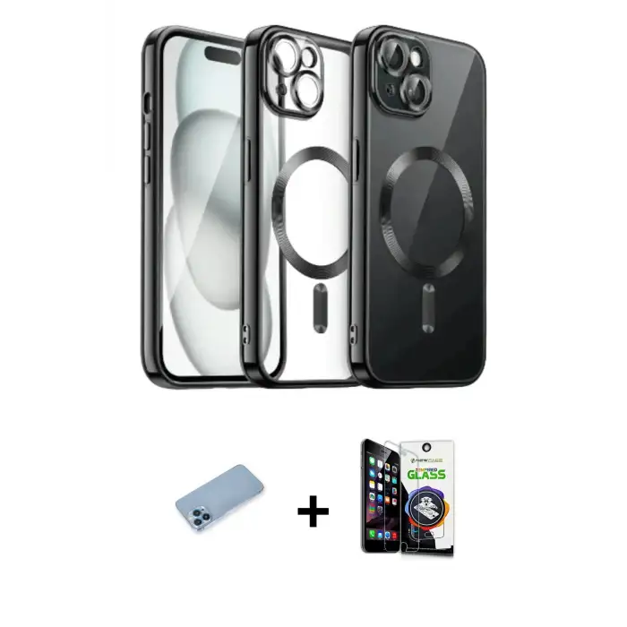 ieg™ iPhone 12 Pro Max Kılıf Nova Işık Özel Seri - Şeffaf Temperli Cam Ekran Koruyucu + Shine Kamera Lens Koruma Cam - MI