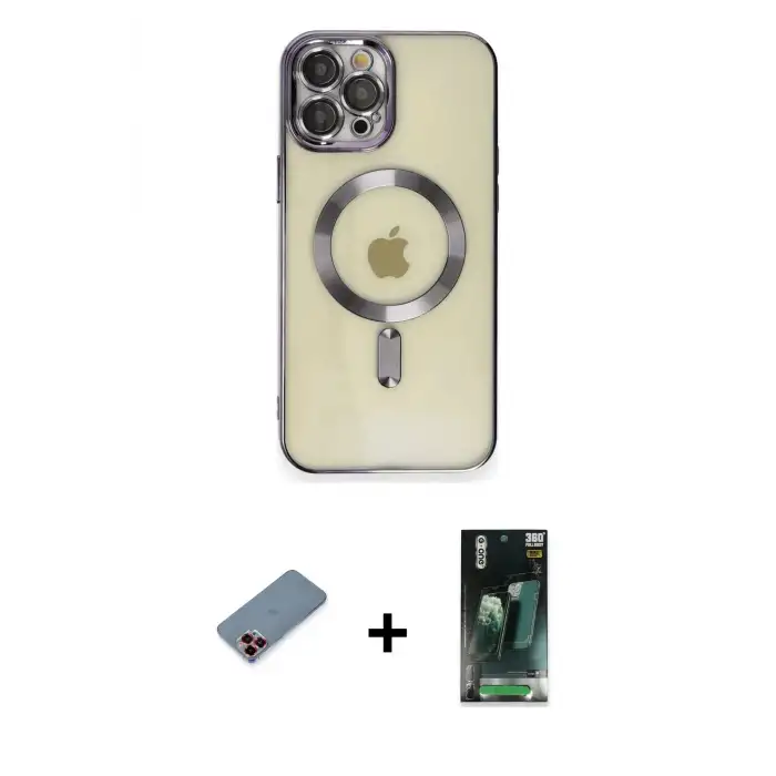 ieg™ iPhone 12 Pro Max Kılıf Nova Işık Özel Seri - Siyah 360 Mat Full Body Arka Koruyucu + Metal Kamera Lens Koruma Cam - KI