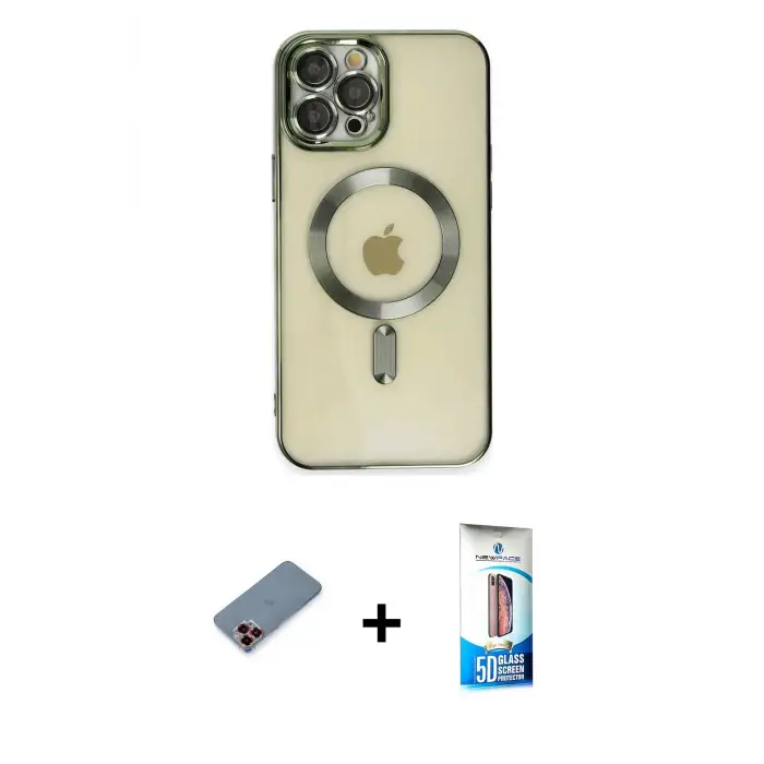 ieg™ iPhone 12 Pro Max Kılıf Nova Işık Özel Seri - Siyah 5D Eko Cam Ekran Koruyucu + Metal Kamera Lens Koruma Cam - KI