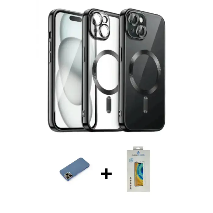 ieg™ iPhone 12 Pro Max Kılıf Nova Işık Özel Seri - Siyah Polymer Nano Ekran Koruyucu + Shine Kamera Lens Koruma Cam - GD
