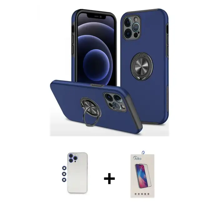 ieg™ iPhone 12 Pro Max Kılıf Odak Form Prime - Siyah Joko 5D Cam + Shine Kamera Lens - LT