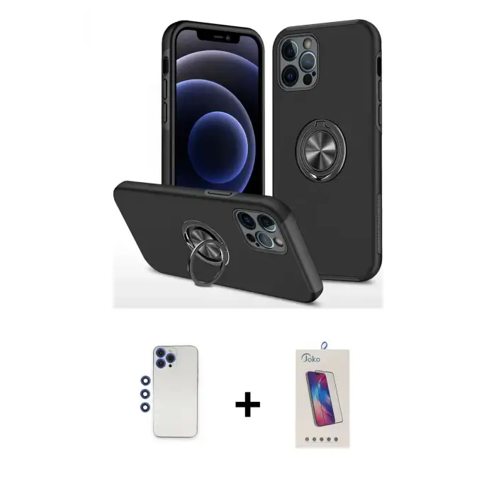 ieg™ iPhone 12 Pro Max Kılıf Odak Form Prime - Siyah Joko 5D Cam + Shine Kamera Lens - LT