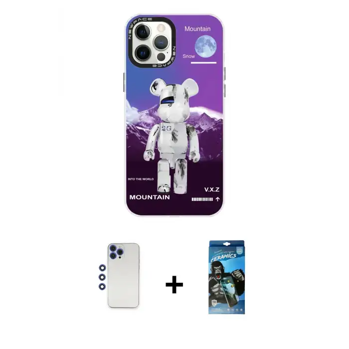 ieg™ iPhone 12 Pro Max Kılıf Siluet Çizgi Koleksiyonu - Siyah 34D Izgaralı Cam + Shine Kamera Lens - LT